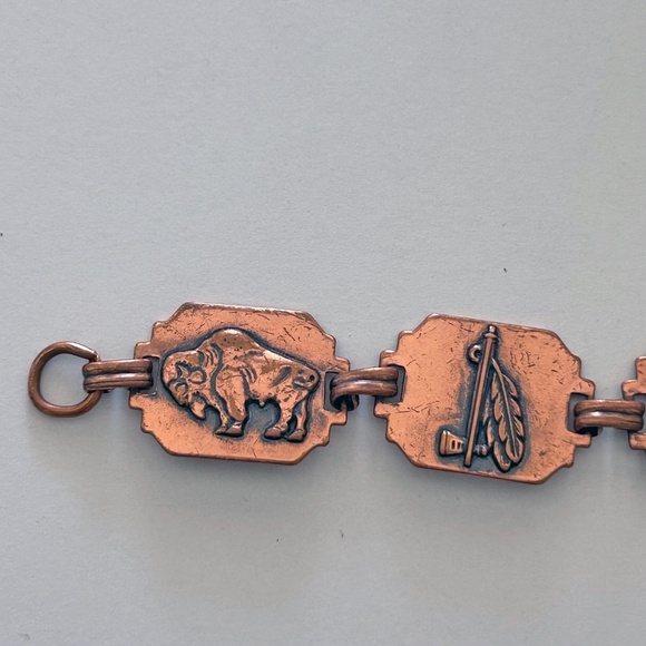 Vintage Copper Link Bracelet Native American Buffalo Indian - Picture 2 of 8